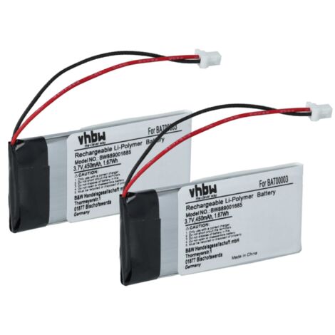 vhbw 2x Akku Ersatz für Cardo BAT00003 für Wireless Headset Kopfhörer (450 mAh, 3,7 V, Li-Polymer)