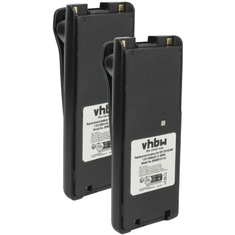 vhbw 2x Akku Ersatz für Icom BP-210N, BP-210, BP-209N, BP-209 für Funkgerät, Walkie Talkie (1650 mAh, 7,2 V, NiMH) + Gürtelclip