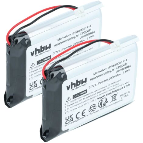 vhbw 2x Akku Ersatz für Stabo JHHY903448A, ICP083448 für Funkgerät, Walkie Talkie (2000 mAh, 3,7 V, Li-Polymer)
