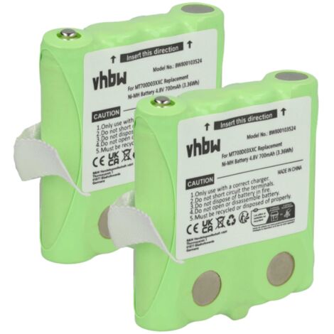 vhbw 2x Akku kompatibel mit DeTeWe Outdoor 8000, PMR8000, PMR 8000, Simvalley WT-100 Funkgerät, Walkie Talkie (700 mAh, 4,8 V, NiMH) - Ersatz für PX-175-675, PX-1754-919, PX-1755