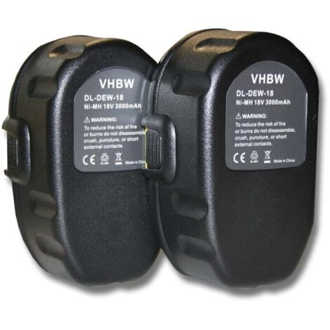 vhbw 2x Akku kompatibel mit Dewalt DC411B, DC411KL, DC411KA, DC410KA, DC410, DC410N, DC410KB, DC490B Elektrowerkzeug (3000 mAh, NiMH, 18 V)
