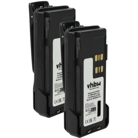 vhbw 2x Akku kompatibel mit Motorola DP4400, APX4000, DP4000, DP2600E Funkgerät, Walkie Talkie (3000 mAh, 7,4 V, Li-Ion) + Gürtelclip