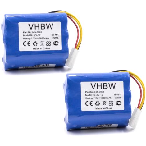 vhbw 2x Akku kompatibel mit Neato XV Essential, Signature Pro, XV-11, XV-12, XV-15, XV-21, XV-25, XV-14 Staubsauger (3000mAh, 7,2V, NiMH)