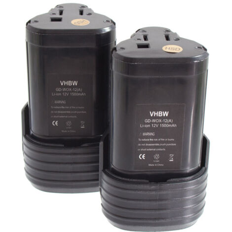 vhbw 2x Akku kompatibel mit Worx WX382.M2, WX521, WX382.M1, WX382.7, WX540.3, WX382.M, WX521.1, WX540 Werkzeug (1500 mAh, Li-Ion, 12 V)