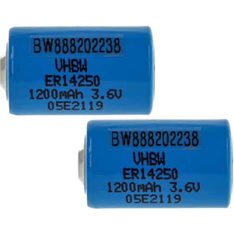 vhbw 2x Batería celda redonda litio ER14250 reemplaza TL-2150, TL-2150/S, TL-2151, TL2150, TL2151 - Batería especial (1200 mAh, 3,6 V, Li-SOCl2)