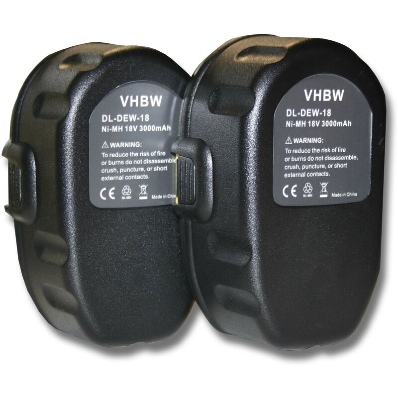 

vhbw 2x batería Ni-MH 3000mAh (18V) para herramienta DC380KA, DC380KB, DC380N, DC385, DC385B, DC385K y Dewalt DC9096, DE9039, DE9095, DE9096.