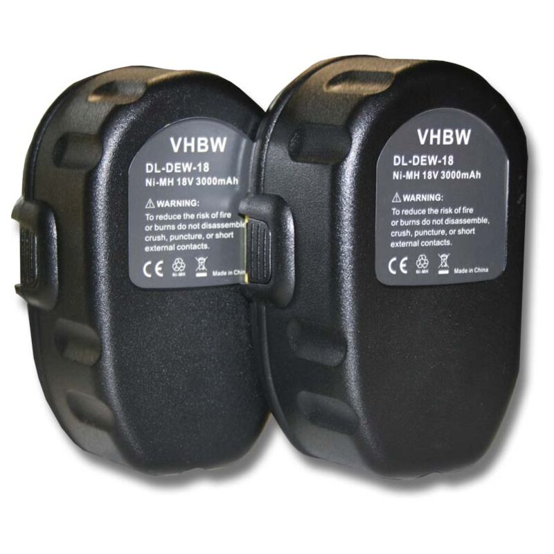 

2x batería Ni-MH 3000mAh (18V) para herramienta DW056KS, DW056N, DW057K, DW057K-2, DW057N, DW059 y Dewalt DC9096, DE9039, DE9095, DE9096. - Vhbw