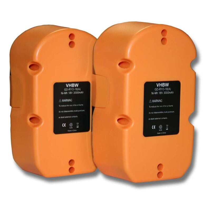 

2x batería Ni-MH 3000mAh (18V) para herramientas Ryobi LCD1802, P200, P202, P210, P2100, P2105, P211 y Ryobi ABP1801, ABP1803, BCP1817/2SM. - Vhbw