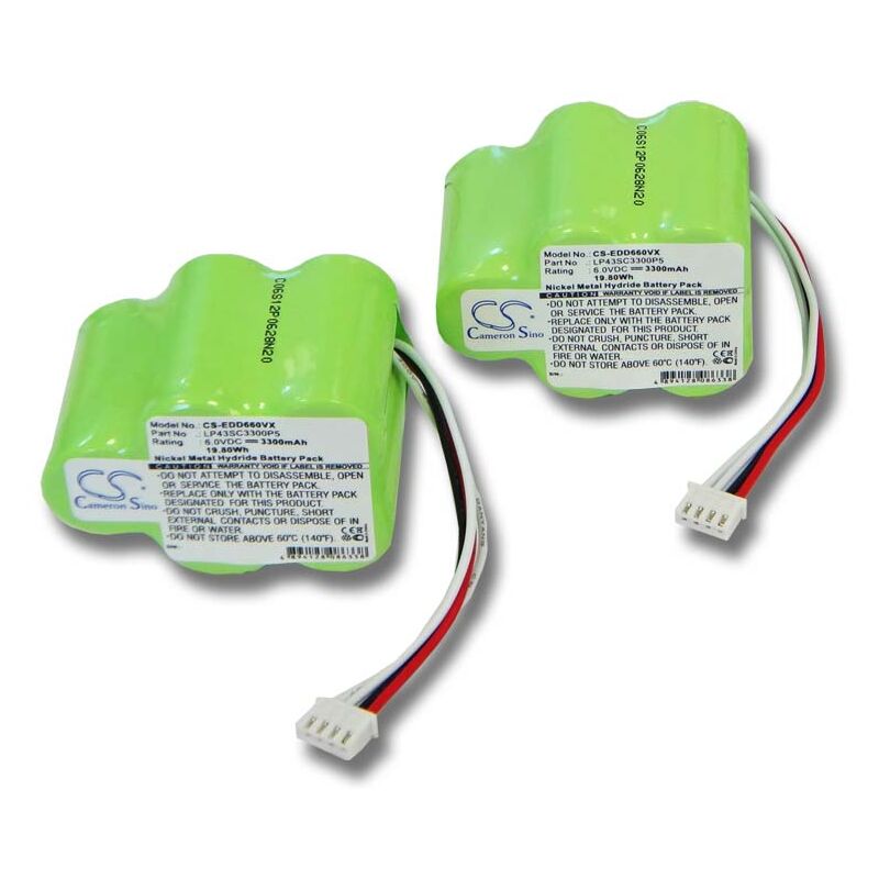 

2x Batería Ni-MH 3300mAh (6V) para aspirador COD 35601130, RB001 como 945-0006, 945-0024, 205-0001, LP43SC3300P5. - Vhbw