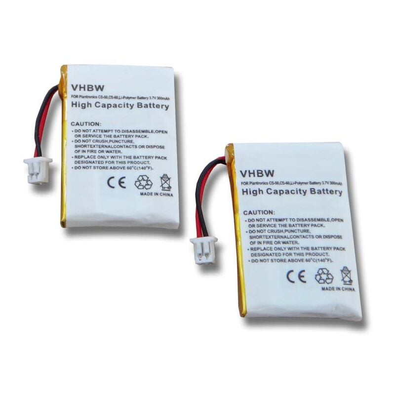 

2x Batería recargable reemplaza Plantronics 202599-03, 64327-01, 64399-01, 65358-01 para auriculares inalámbricos, cascos (300 mAh, 3,7 V) - Vhbw
