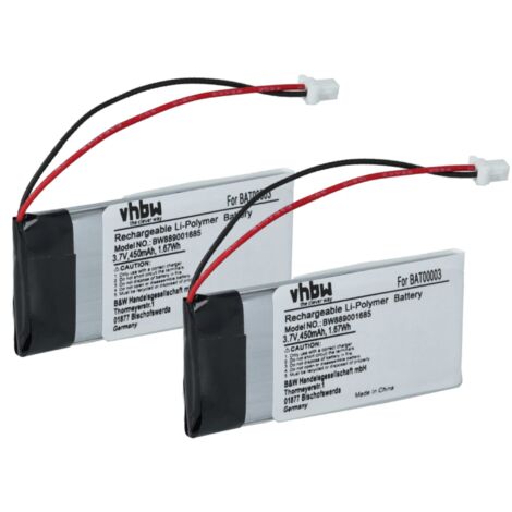 vhbw 2x batería reemplaza Cardo BAT00003 para auriculares inalámbricos, cascos (450 mAh, 3,7 V, Li-poli)