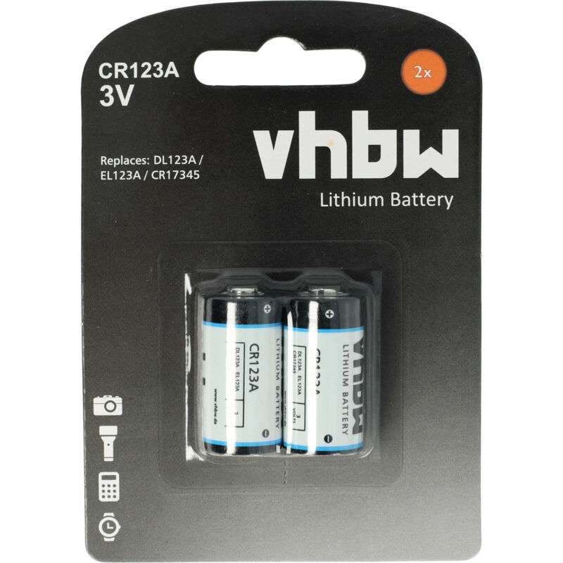 

2x Batería de repuesto reemplaza tipo CR123a, CR17345, CR17435, DL123A, EL123A, 16340 (3V, litio) adecuado para diversos dispositivos - Vhbw