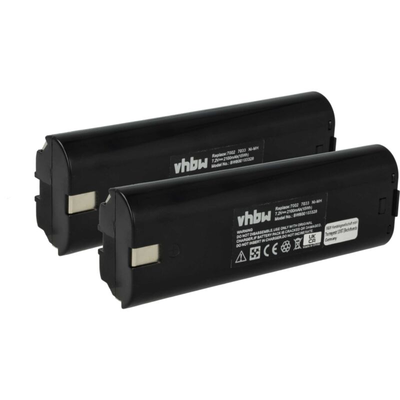 Vhbw - 2x Batería compatible con Mikrofyn Mikrolaser ML-15i, ML-2, ML-23, ML-24, ML-2H, ML-3, ML-4 herramientas eléctricas (2100 mAh, NiMH, 7,2 v)