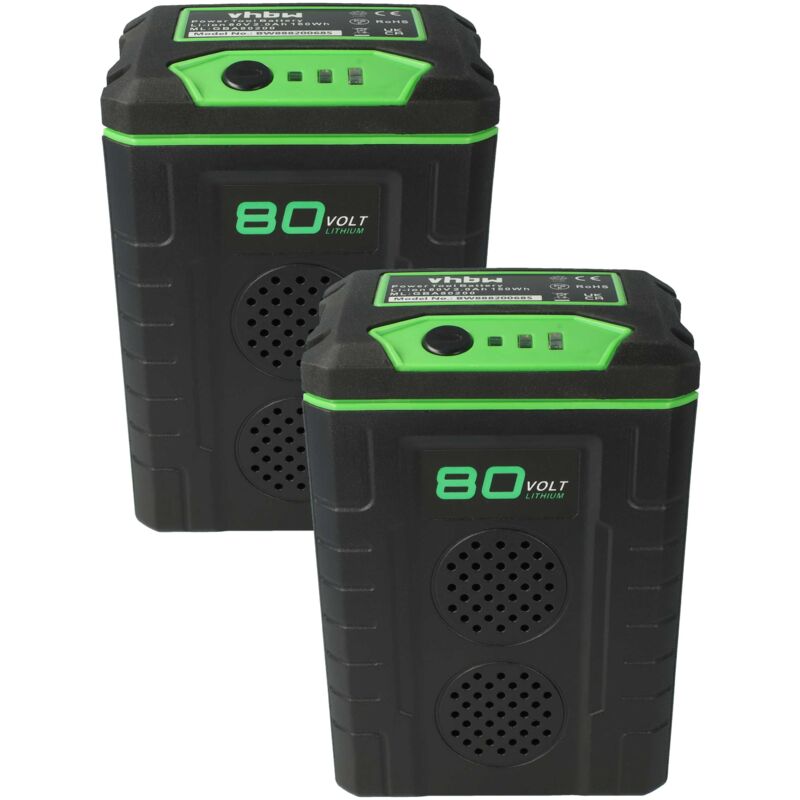 Image of 2x batteria compatibile con Greenworks GD80ST, GD80SB, GD80LM53, GD80LM51SP 2000mAh 80V Li-Ion - Vhbw
