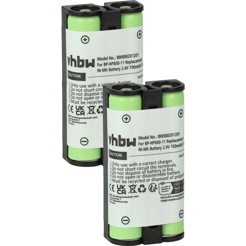 Image of 2x batteria sostituisce Sony BP-HP800-11 per auricolari cuffie wireless (700mAh, 2,4V, NiMH) - Vhbw