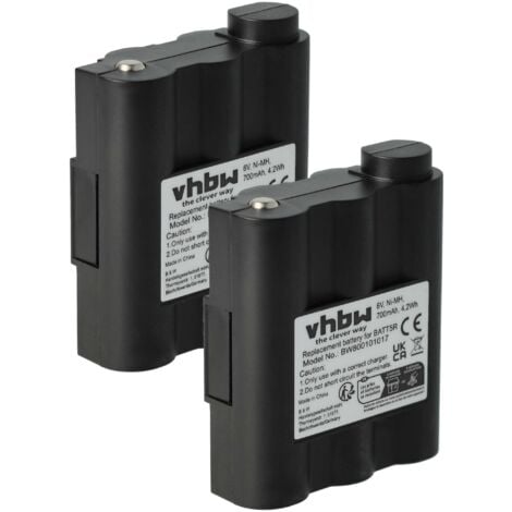 vhbw 2x Batterie compatible avec Alan / Midland GXT-1000, G9, G7 XT PMR LPD, G7 XT PMR, GXT-1050, Atlantic radio talkie-walkie (700mAh, 6V, NiMH)