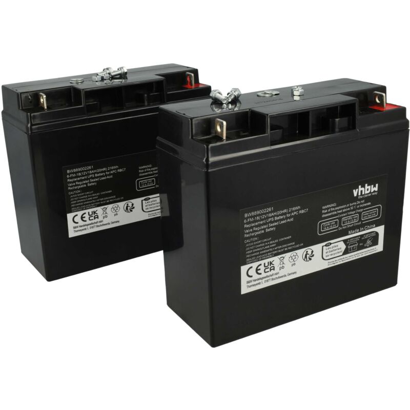 Vhbw - 2x Batterie compatible avec apc xl SUA750XL, xl SU700XLNET, xl SUA1000XL asi (18000mAh, 12V, agm)