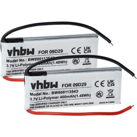 vhbw 2x Batterie compatible avec Cardo Scala Rider Multiset Q2, Scala Rider Q2 GPS, appareil de navigation (400mAh, 3,7V, Li-polymère)