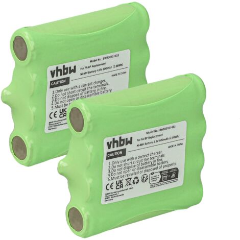 vhbw 2x Batterie compatible avec Cobra PR1100, PR1050, FRS310, FRS310 wx, FRS80, FRS85, FRS315, FRS70 radio talkie-walkie (600mAh, 4,8V, NiMH)