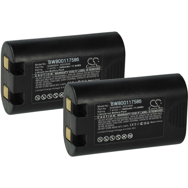 2x Batterie compatible avec Dymo LabelManager 420P, 360D imprimante, scanner, imprimante d'étiquettes (1600mAh, 7,4V, Li-ion) - Vhbw