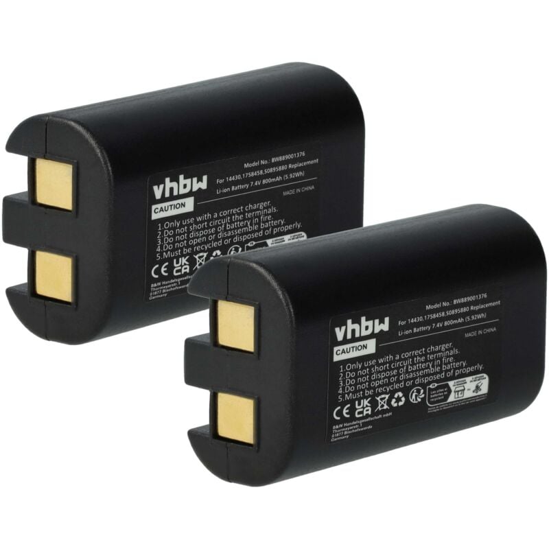 Vhbw - 2x Batterie compatible avec Dymo LabelManager PnP, 260, 260 p, 280 imprimante, scanner, imprimante d'étiquettes (800mAh, 7,4V, Li-ion)