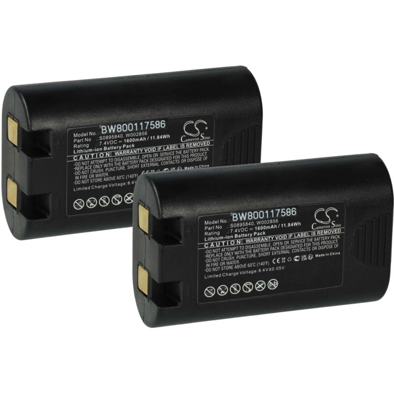 2x Batterie compatible avec Dymo Rhino 5200, 4200 imprimante, scanner, imprimante d'étiquettes (1600mAh, 7,4V, Li-ion) - Vhbw