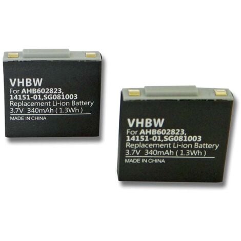vhbw 2x batterie compatible avec GN Netcom casque écouteurs casque micro sans fil 14151-01, 14151-02, AHB602823, SG081003 (340mAh, 3.7V, Li-Polymer)