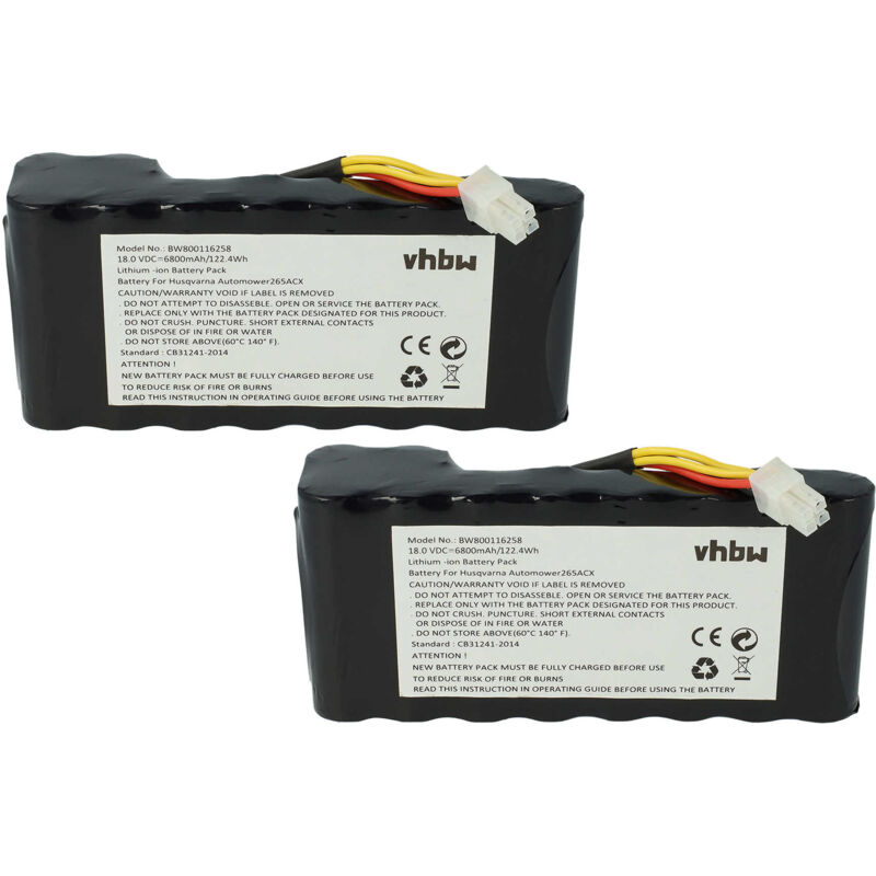 Vhbw - 2x Batterie compatible avec Husqvarna Automower 520, 450X, 450X 191409786, 440 204681190, 520 2018, 450X 2018, 520 2019 (6800mAh, 18V, Li-ion)