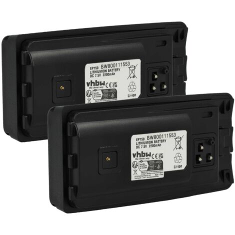 vhbw 2x Batterie compatible avec Motorola CP110, EP150, RDM2070D, A12, A10 radio talkie-walkie (2200mAh, 7,5V, Li-ion) - avec clip de ceinture