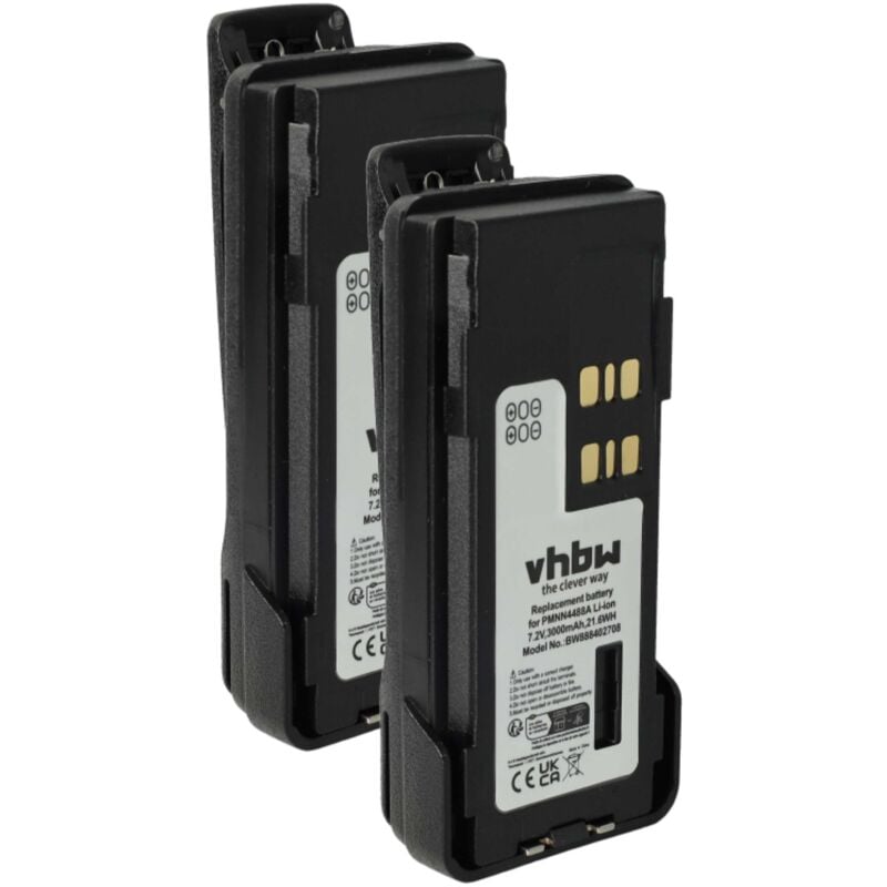 Vhbw - 2x Batterie compatible avec Motorola DP4400, DP4400E, DP2600E, DP4401 radio talkie-walkie (3000mAh, 7,2V, Li-ion) - avec clip de ceinture