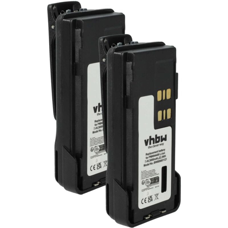 Vhbw - 2x Batterie compatible avec Motorola DP4800, DP4601, DP4600, DP4401, DP4801 radio talkie-walkie (3000mAh, 7,4V, Li-ion) - avec clip de ceinture