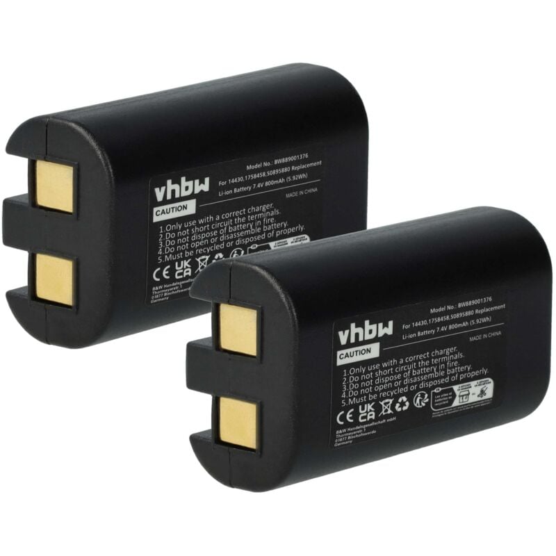 Vhbw - 2x Batterie compatible avec Rhino 5200 imprimante, scanner, imprimante d'étiquettes (800mAh, 7,4V, Li-ion)