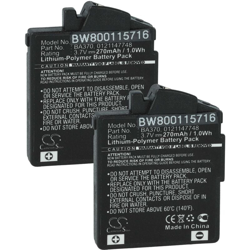 vhbw 2x Batterie compatible avec Sennheiser PXC 310, PX 360 BT, PX 360, PXC 310 BT casque audio, écouteurs sans fil (270mAh, 3,7V, Li-polymère)