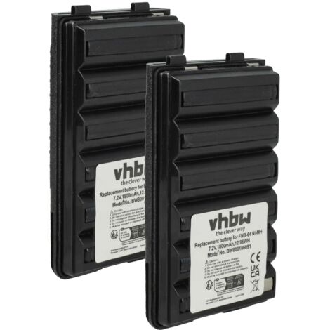 vhbw 2x Batterie compatible avec Yaesu Vertex VXA170, VXA-150 Pro V, VXA-120 Pro II, VX-A170, VXA200 radio talkie-walkie (1800mAh, 7,2V, NiMH)
