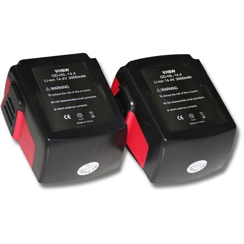 2x Batterie Li-Ion 3000mAh (14.4V) pour outils Hilti sf 144-A cpc 14.4 v, SF144-A, sfh 144-A, sfh 144-A cpc 14.4V comme Hilti B144, B-144. - Vhbw