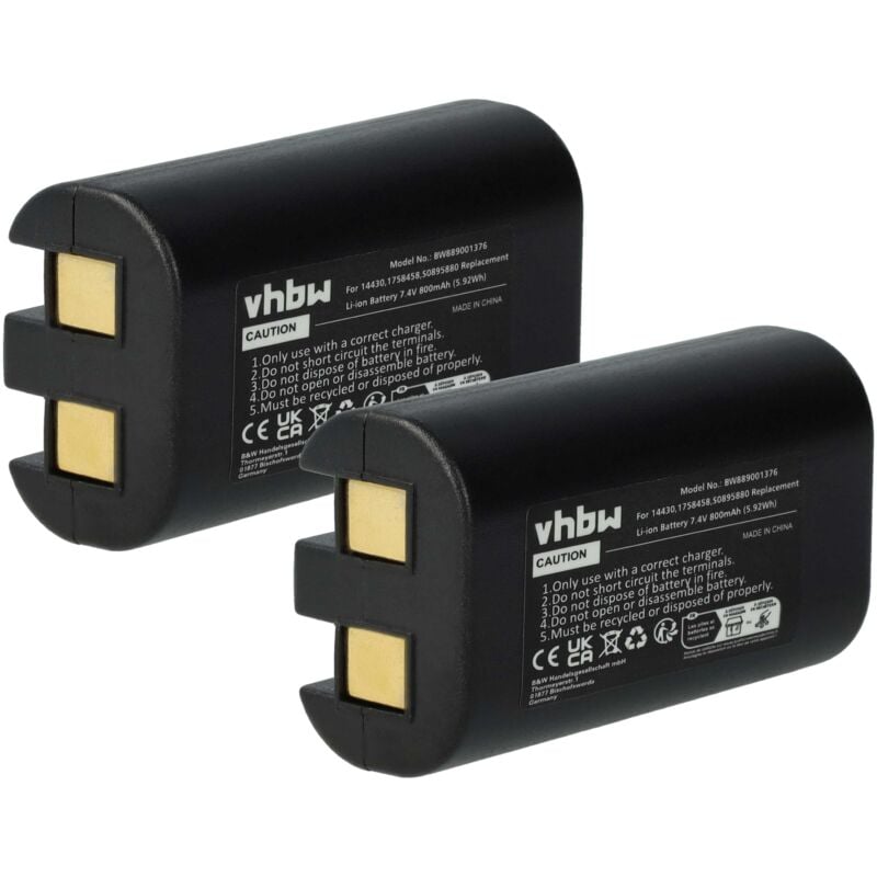 Vhbw - 2x Batterie remplacement pour 3M W003688, 14430, S0895880 pour imprimante, scanner, imprimante d'étiquettes (800mAh, 7,4V, Li-ion)