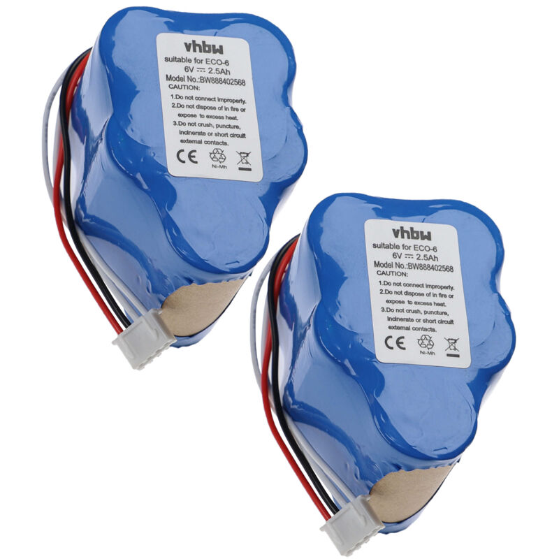2x Batterie remplacement pour 945-0005, 945-0006, 205-0001, 945-0024, LP43SC3300P5 pour aspirateur (2500mAh, 6V, NiMH) - Vhbw