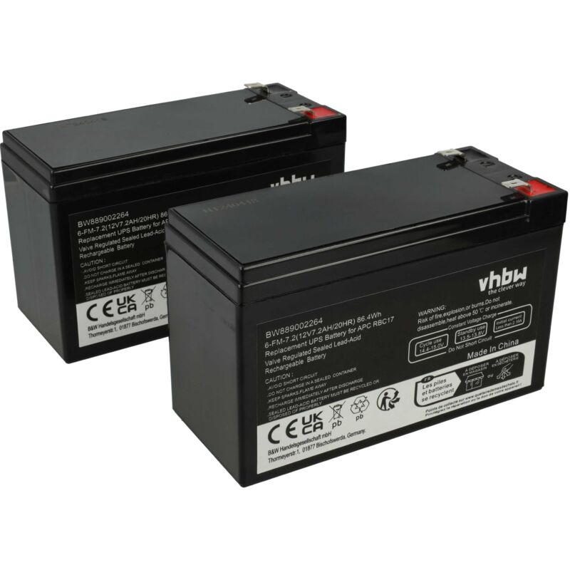 2x Batterie remplacement pour apc RBC48 pour asi (7200mAh, 12V, agm) - Vhbw
