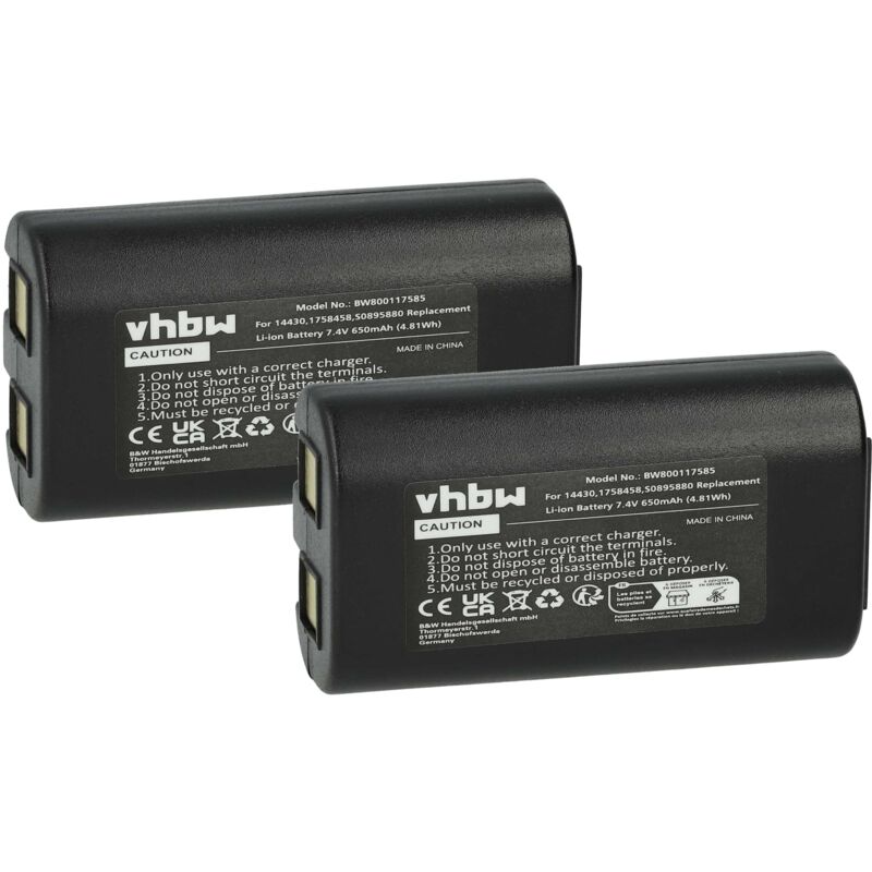 2x Batterie remplacement pour Dymo W003688 pour imprimante, scanner, imprimante d'étiquettes (650mAh, 7,4V, Li-ion) - Vhbw