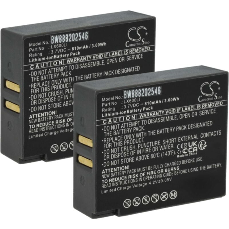 Vhbw - 2x Batterie remplacement pour Eartec LX600LI pour casque audio, écouteurs sans fil (810mAh, 3,7V, Li-ion)