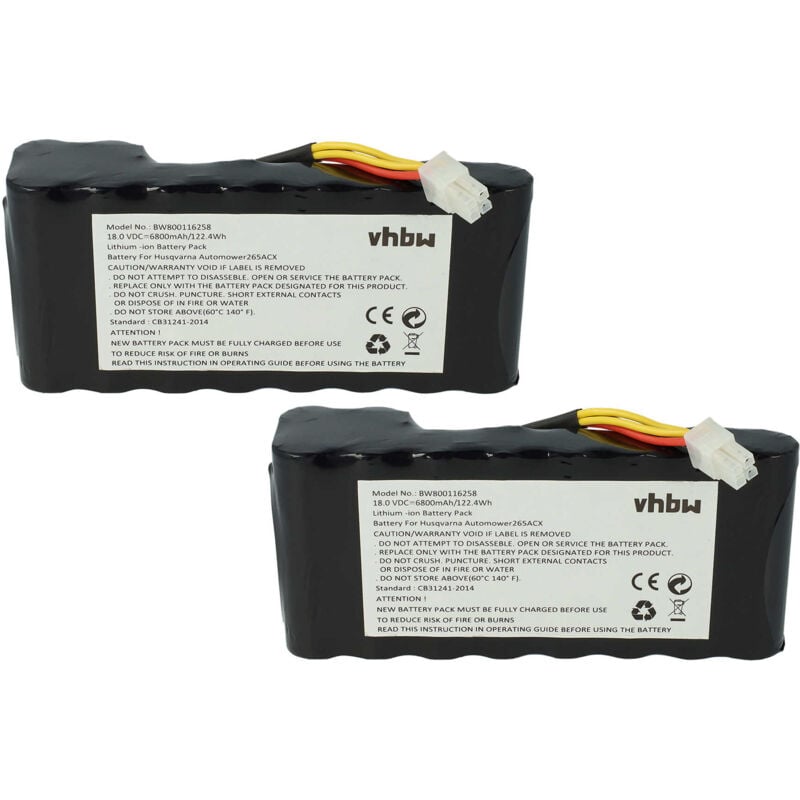 2x Batterie remplacement pour Husqvarna 589585201, 589 58 52-01, 589585701, 5895852-01, 5895857-01 pour robot tondeuse (6800mAh, 18V, Li-ion) - Vhbw