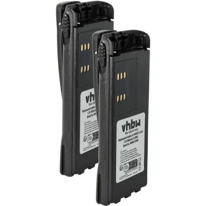 Vhbw - 2x Batterie remplacement pour Motorola HNN4001, HNN4003, HMNN4159 pour radio talkie-walkie (1800mAh, 7,2V, Li-ion) - avec clip de ceinture