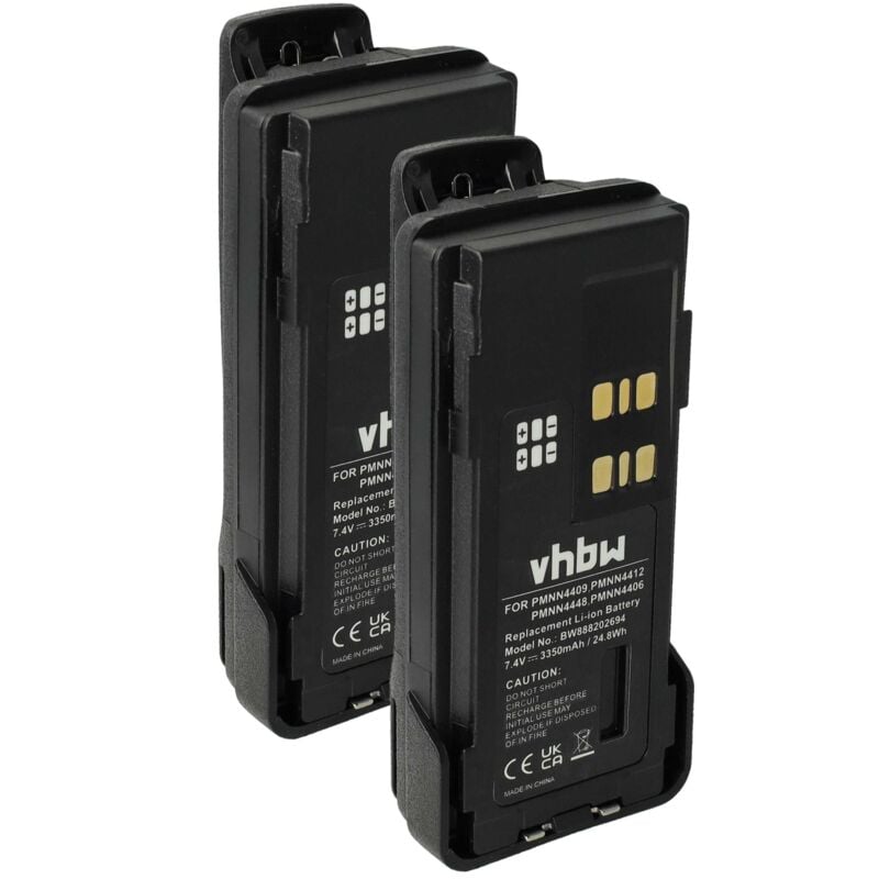 Vhbw - 2x Batterie remplacement pour Motorola PMNN4544, PMNN4544A, PMNN4543A pour radio talkie-walkie (3350mAh, 7,4V, Li-ion) - avec clip de ceinture