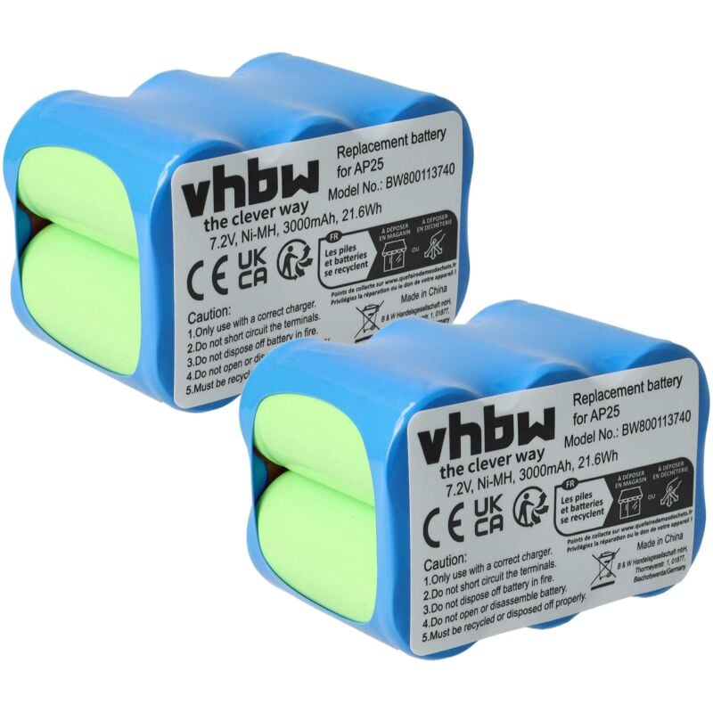 Vhbw - 2x Batterie remplacement pour Pellenc AP25 pour outil électrique (3000 mAh, NiMH, 7,2 v)