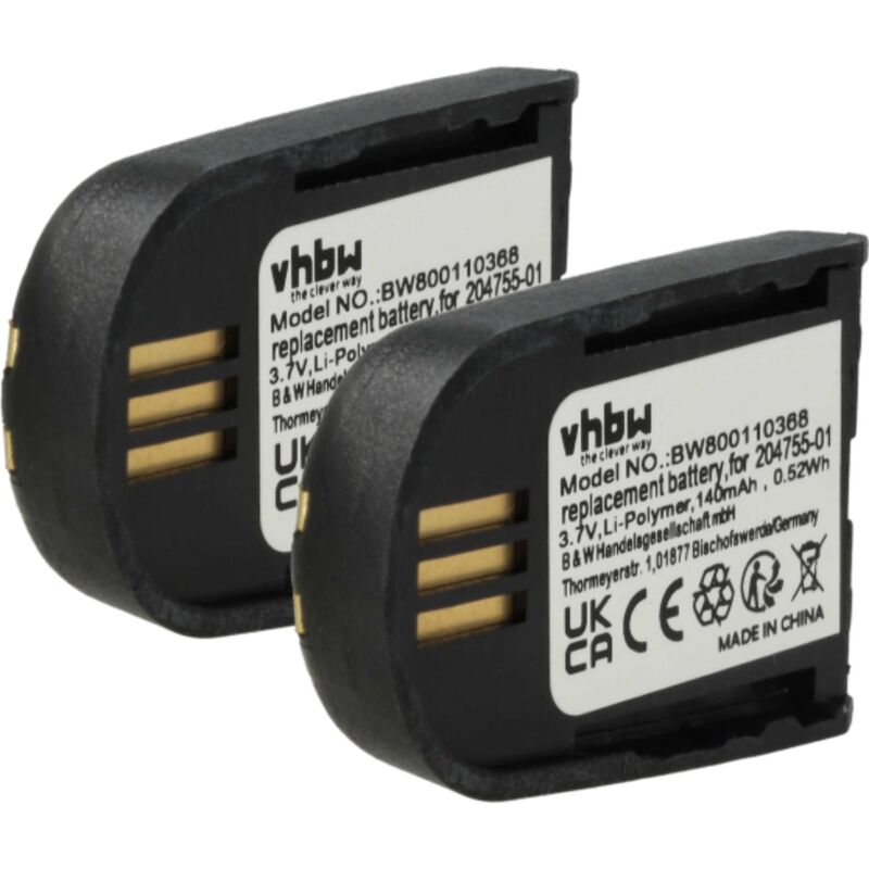 Vhbw - 2x Batterie remplacement pour Plantronics 204755-01, 82742-01, 84598-01 pour casque audio, écouteurs sans fil (140mAh, 3,7V, Li-polymère)