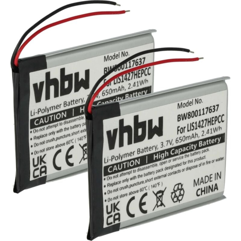Vhbw - 2x Batterie remplacement pour Plantronics PR-423350 pour casque audio, écouteurs sans fil (650mAh, 3,7V, Li-polymère)