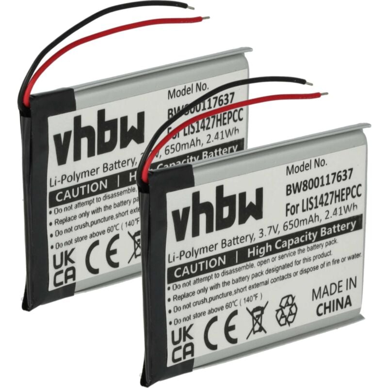 vhbw 2x Batterie remplacement pour Sony LIS1427NHPCC, LIS1427HNPCS, LIS1427HEPCC pour casque audio, écouteurs sans fil (650mAh, 3,7V, Li-polymère)