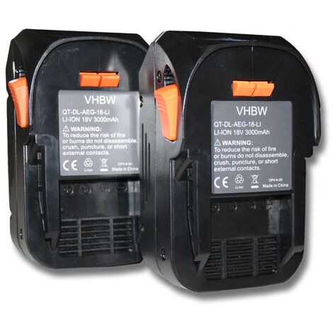 vhbw 2x Batteries compatible avec AEG BEX18-125-0, BFL 18, BHO 18, BKS 18, BMS 18C, BS 18C, BEX18-125 LI-402C outil électrique (3000mAh Li-ion 18 V)