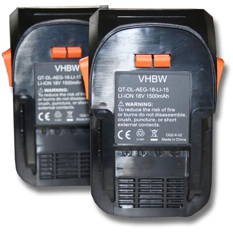 vhbw 2x Batteries compatible avec AEG BMS 18C, BS 18C, BS 18C LI-202C, BS18G, BS 18G, BSB 18 outil électrique (1500mAh Li-ion 18 V)
