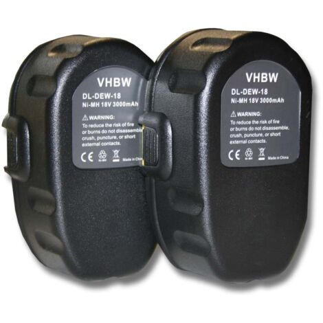 vhbw 2x Batteries compatible avec Dewalt DCD925, DCD920B2, DCD775B, DCD760B, DCD690KL, DCD940KX, DCD925B2 outil électrique (3000 mAh, NiMH, 18 V)